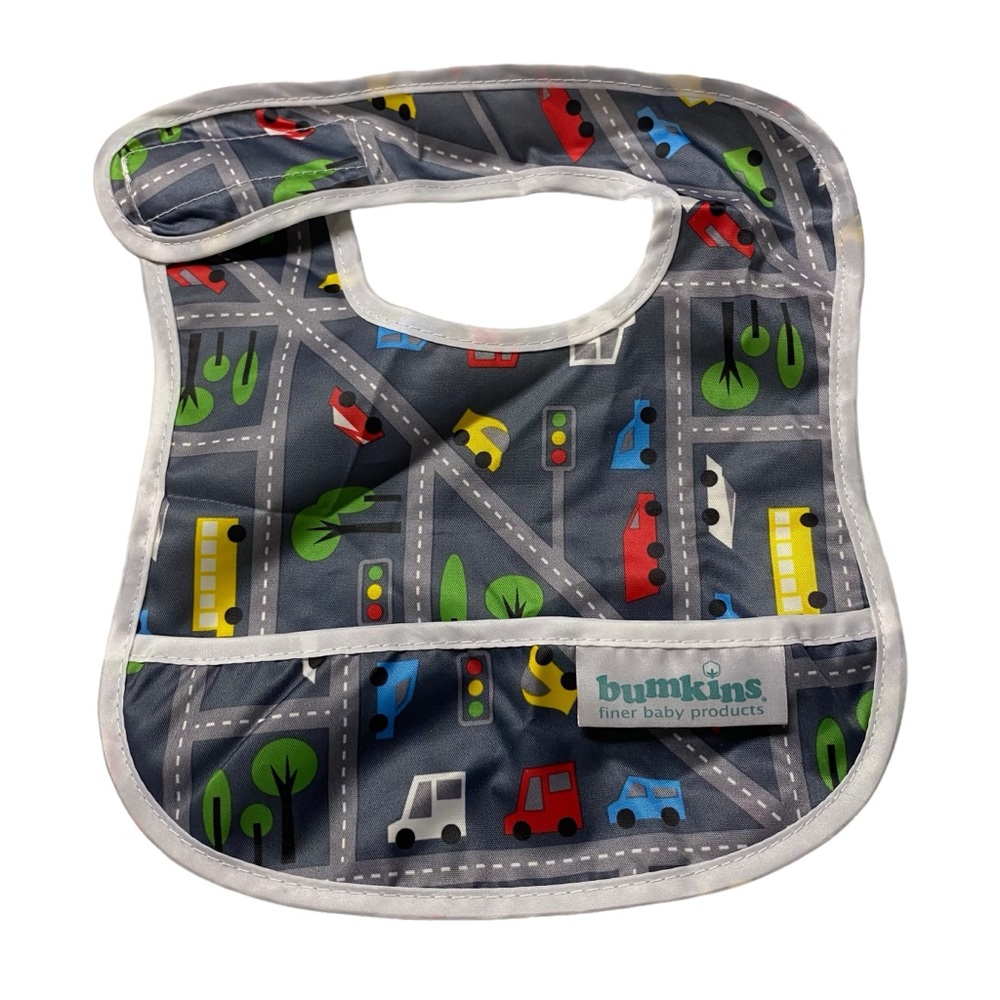 Bumkins Starter Bib gray transportation/ car / road print